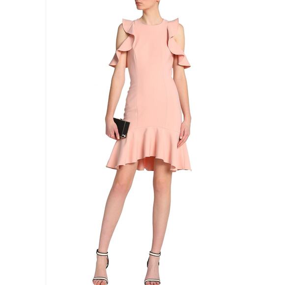 cinq à sept Melon Ruffle Cold Shoulder Sheath Micah Dress 10 NEW Pink Mini Crew - Picture 1 of 8